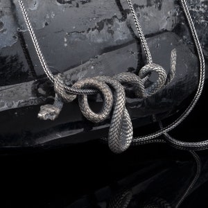 Silver Snake Necklace, Serpent Neckace, Gothic Jewelry, Men Silver Jewelry, Oxidized Serpent Pendant, Silver Mens Necklace
