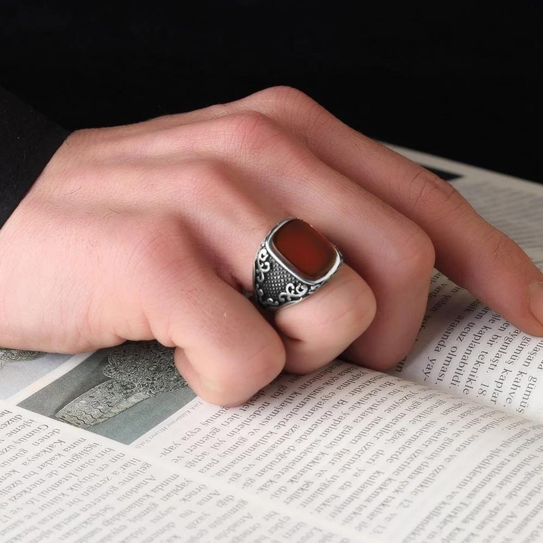 Men Agate Ring, Mens Silver Ring, Handmade Men Ring, Sterling Silver