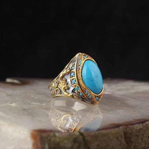 Men's Turquoise Handmade Ring Ottoman Style Ring Silver - Etsy