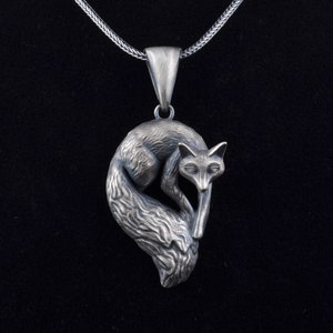 Handmade Silver Fox Necklace, Oxidized Fox Pendant, Men's Silver Necklace, Solid Silver Fox Necklace, Animal Jewelry, Gift for Husband