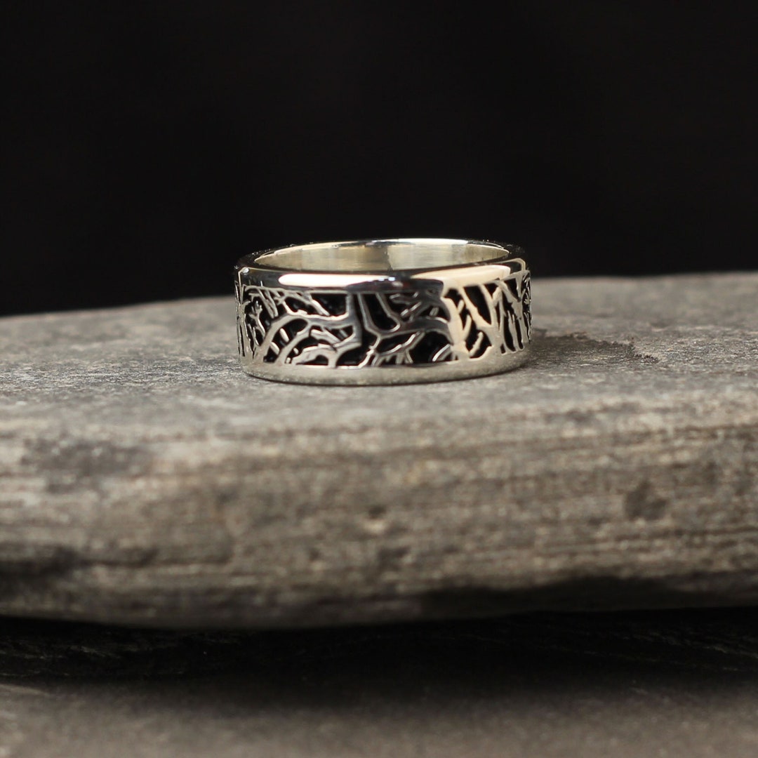 Engraved Men Ring Men's Boho Silver Ring Oxidized Etsy