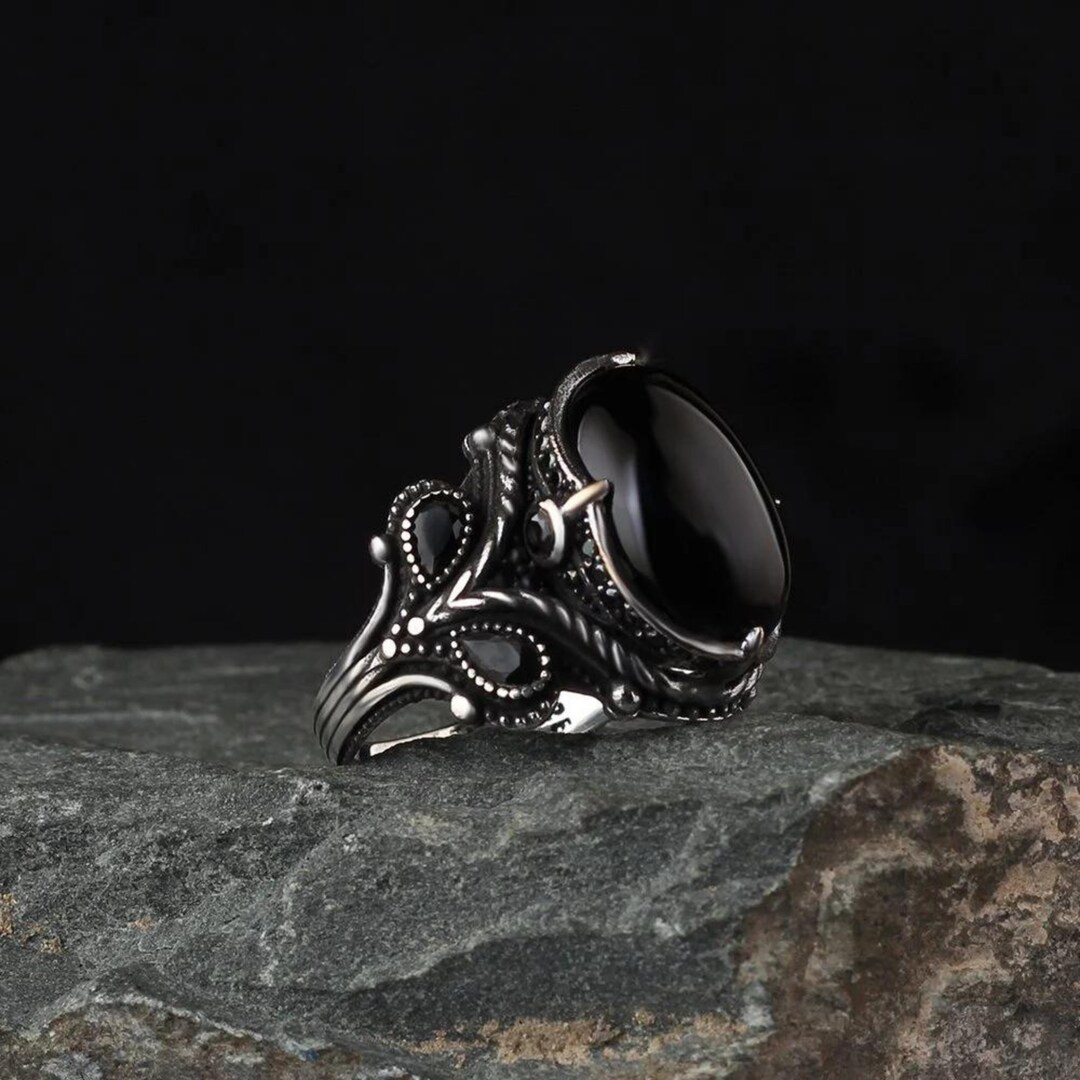 Men's Silver Ring With Onyx Stone, Handmade Men Ring, Sterling Silver