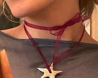 Stainless necklace with handmade star pendant