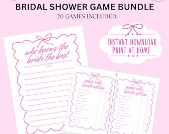 Bridal Shower Games Pink Bow Bundle | Printable Bridal Games for Bridal Shower Games  | Easy to Print at Home Bridal Shower Games