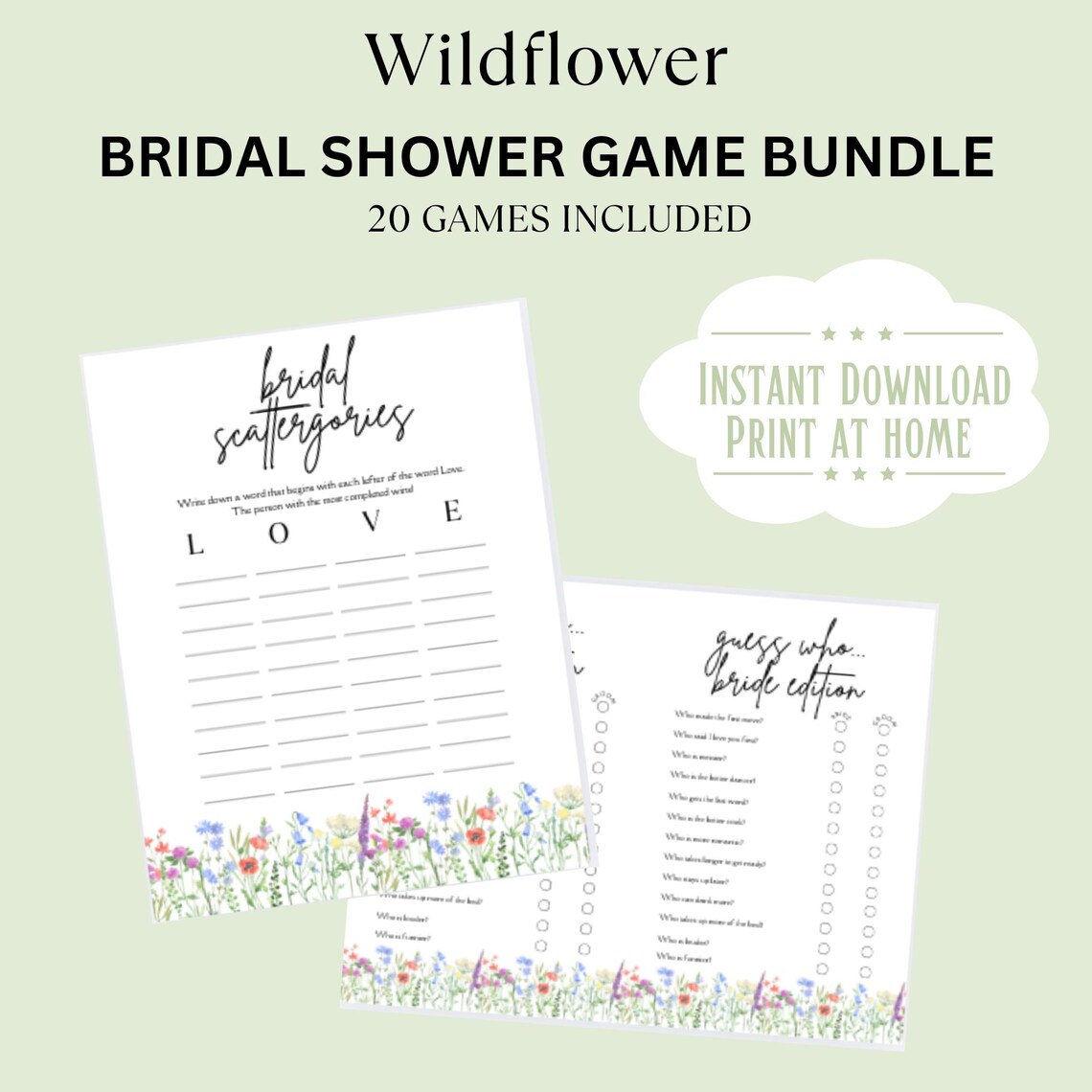 Bridal Shower Games Floral Bundle | Printable Bridal Games for Bridal ...