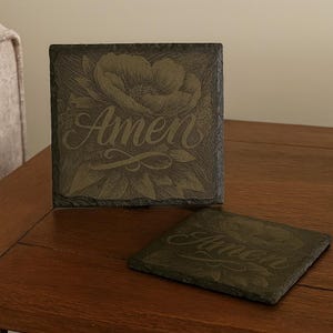 Amen Slate Coaster, Christian Home Décor, Religious Gift, Scripture Inspired Drinkware, Faith-Based Table Accent