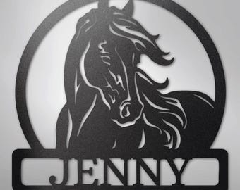 Personalized Horse Metal Sign: Equestrian Wall Art, Custom Name