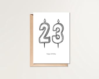 23歳の誕生日おめでとうカード | 印刷可能な誕生日カード | HBDカード | シンプルな誕生日カード | 白黒の誕生日カード | ミニマルな誕生日