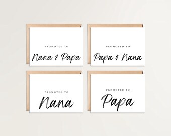 Promoted to Nana and Papa Card | Set of 4 Cards | Pregnancy Announcement Cards | Promoted to Papa | First Grandchild | Promoted to Nana