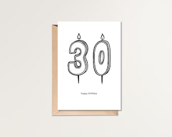 Alles Gute zum 30. Geburtstag Karte | Geburtstagskarte zum Ausdrucken | HBD Karte | Schlichte Geburtstagskarte | Schwarz Weiß Geburtstagskarte | Minimalistischer Geburtstag