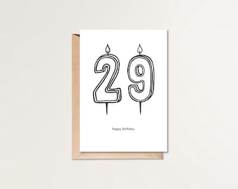 29歳の誕生日おめでとうカード | 印刷可能な誕生日カード | HBDカード | シンプルな誕生日カード | 白黒の誕生日カード | ミニマルな誕生日カード