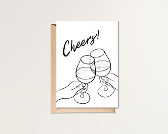 Cheers Card | Printable Congratulations Card | Celebration Card  | Congrats Card | Wine Greeting Card | Clinking Glasses Card | Toast Card