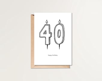 40歳の誕生日おめでとうカード | 印刷可能な誕生日カード | HBDカード | シンプルな誕生日カード | 白黒の誕生日カード | ミニマルな誕生日カード