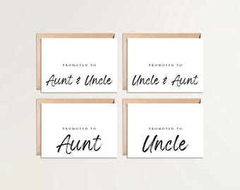 Promoted to Aunt and Uncle Card | Set of 4 Cards | Pregnancy Announcement Cards | Promoted to Uncle | First Niece | Promoted to Aunt