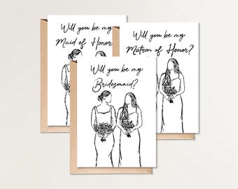 Bridesmaid Proposal Cards | Will You Be My Bridesmaid | Will You Be My MOH | Bridal Party Proposal | 3 Card Set | Digital Download