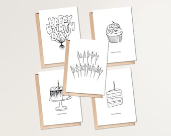 Alles Gute zum Geburtstag Karten | Geburtstagskarten zum Ausdrucken | Geburtstagskarten Set | Schlichte Geburtstagskarte | Schwarz Weiß Geburtstagskarte | Kartenset