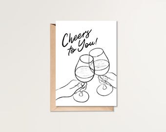 Cheers to You Card | Printable Congratulations Card | Celebration Card  | Congrats Card | Wine Greeting Card | Clinking Glasses Card |