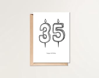 35歳の誕生日おめでとうカード | 印刷可能な誕生日カード | HBDカード | シンプルな誕生日カード | 白黒の誕生日カード | ミニマルな誕生日