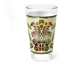 Tiki-cocktailglas, Hawaiiaans Polynesisch strandbarcadeau, Happy Tiki-mok, Tiki-bar decor, drinkglas, vintage stijl 16oz pintglazen