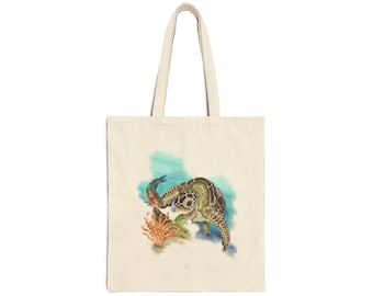 Sea Turtle Tote Bag, Ocean Life Marine Animal, Beach Lovers Gifts, Marine Biology Gifts, Cotton Canvas Tote Bag