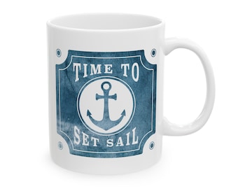 Tazza con ancora nautica, regalo marittimo in stile vintage per capitano e marinaio, regali per barche a vela e nautica, tazza da tè e caffè in ceramica bianca da 11 once