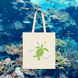 Beach Bag Holiday Gift For Vacation, Perfect for Beach Lover, With Ocean Creatures Marine Life Sea Turtle Print