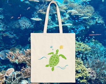 Beach Bag Holiday Gift For Vacation, Perfect for Beach Lover, With Ocean Creatures Marine Life Sea Turtle Print