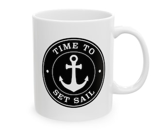 Tazza con ancora nautica, regalo marittimo in stile vintage per capitano e marinaio, regali per barche a vela e nautica, tazza da tè e caffè in ceramica bianca da 11 once