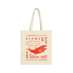 Angeln Meme Tragetasche, lustiges Geschenk für Fischer, Fliegenfischen Geschenke für ihn, Fisch Tragetasche mit Forelle, Baumwoll Canvas-Einkaufstasche