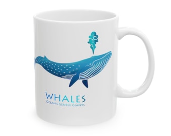 Whale Mug, Ocean Themed Gifts, Marine Biology, 11oz Ceramic Coffee Cup : Blue Whale