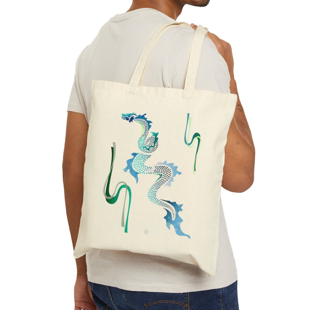 2024 Dragon Tote Bag, Year of the Dragon Zodiac Tote, Japanese Dragon Cotton Canvas Bag Etsy