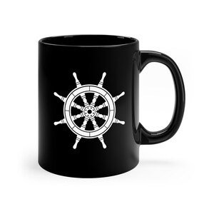 Nautical Ship Wheel Mug Boat Captain Gift For Sailor, Beach And Lighthouse Mug For Tea & Coffee, Maritime Sailing Gifts, 11oz Ceramic Mug