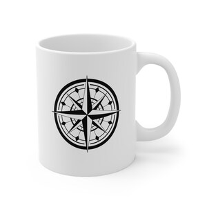Nautical Compass Rose Mug Boat Captain Gift For Sailor, Beach And Lighthouse Mug For Tea & Coffee, Maritime Sailing Gifts, 11oz Ceramic Mug