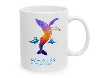 Whale Mug, Ocean Themed Gifts, Marine Biology, 11oz Ceramic Coffee Cup : Humpback Whale