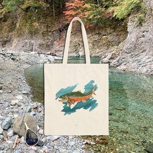 Fliegenfischen Fisch Tote, Geschenk für Fischer, Forelle Art Arctic Char, Baumwoll Canvas Einkaufstasche für Fischer, Geschenke für ihn