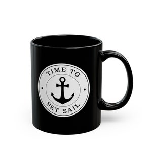 Nautical Anchor Mug, Vintage Style Maritime Gift For Captain & Sailor, Boat Ship Sailing Boating Gifts, 11oz Black Ceramic Tea Coffee Cup
