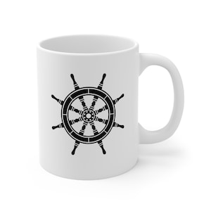 Nautical Ship Wheel Mug Boat Captain Gift For Sailor, Beach And Lighthouse Mug For Tea & Coffee, Maritime Sailing Gifts, 11oz Ceramic Mug