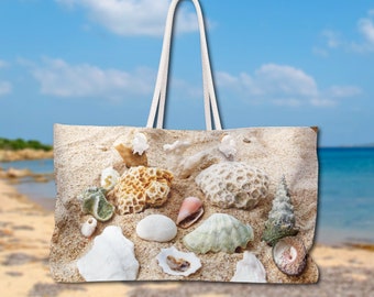 Summer Beach Shell Bag, Ocean Inspired Style Weekender Bag With Rope Handles, Gift For Beach Lover, Mermaidcore Tote