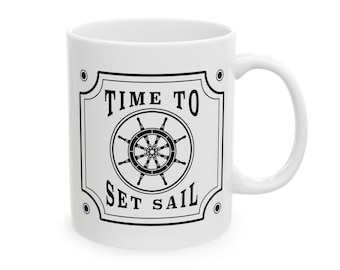 Tazza con timone di nave nautica, regalo marittimo in stile vintage per capitano e marinaio, regali per barche a vela e nautica, tazza da tè e caffè in ceramica da 11 once