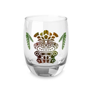 Tiki Cocktail Glass, Hawaiian Polynesian Beach Barware Gift, Happy Tiki Mug, Tiki Bar Decor, Drinking Glass, Vintage Style 6oz Whiskey Glass