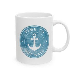 Nautical Anchor Mug, Vintage Style Maritime Gift For Captain & Sailor, Boat Ship Sailing Boating Gifts, 11oz White Ceramic Tea Coffee Cup