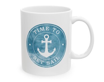 Tazza con ancora nautica, regalo marittimo in stile vintage per capitano e marinaio, regali per barche a vela e nautica, tazza da tè e caffè in ceramica bianca da 11 once
