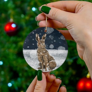 Kerstornament konijn, kerstbal konijn, kerstboomversiering, cadeau konijn minnaar, keramisch ornament