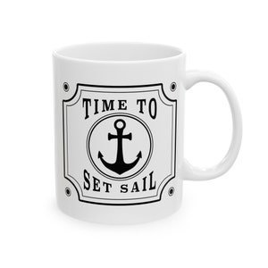 Nautical Anchor Mug, Vintage Style Maritime Gift For Captain & Sailor, Boat Ship Sailing Boating Gifts, 11oz White Ceramic Tea Coffee Cup