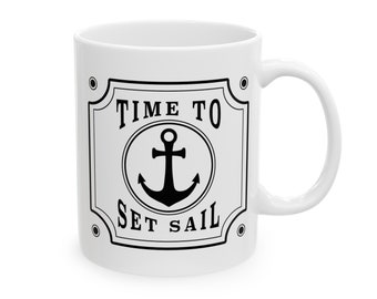 Tazza con ancora nautica, regalo marittimo in stile vintage per capitano e marinaio, regali per barche a vela e nautica, tazza da tè e caffè in ceramica bianca da 11 once