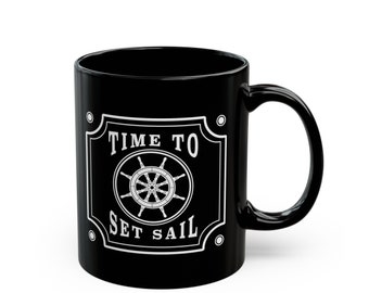 Tazza con timone di nave nautica, regalo marittimo in stile vintage per capitano e marinaio, regali per barche a vela e nautica, tazza da tè e caffè in ceramica da 11 once