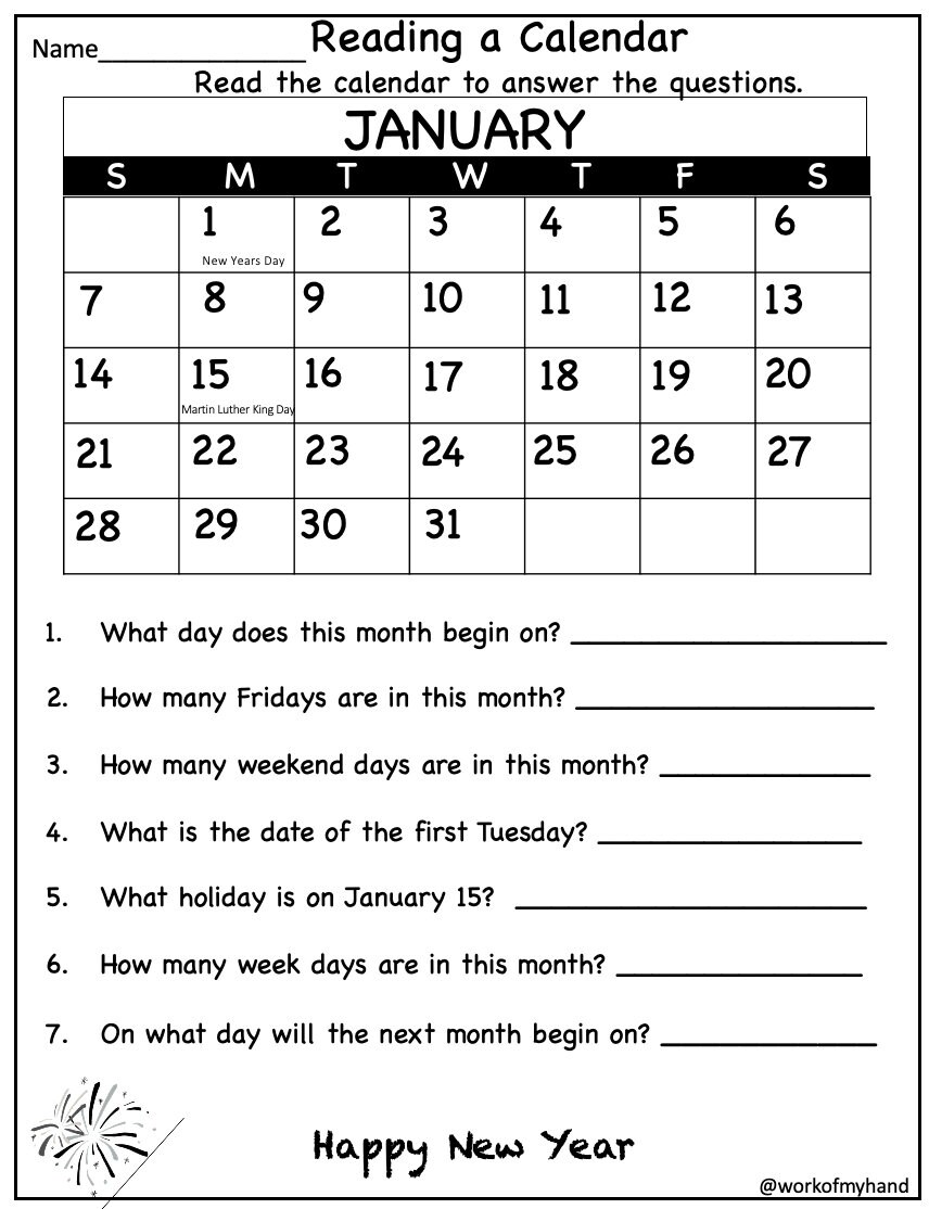 Calendar Math First Grade