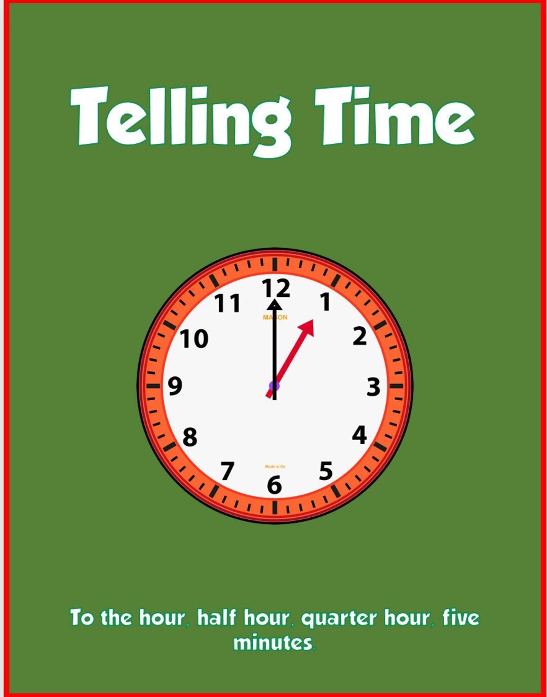 Telling Time Hour Half Hour Quarter Hour 5 Minutes Etsy