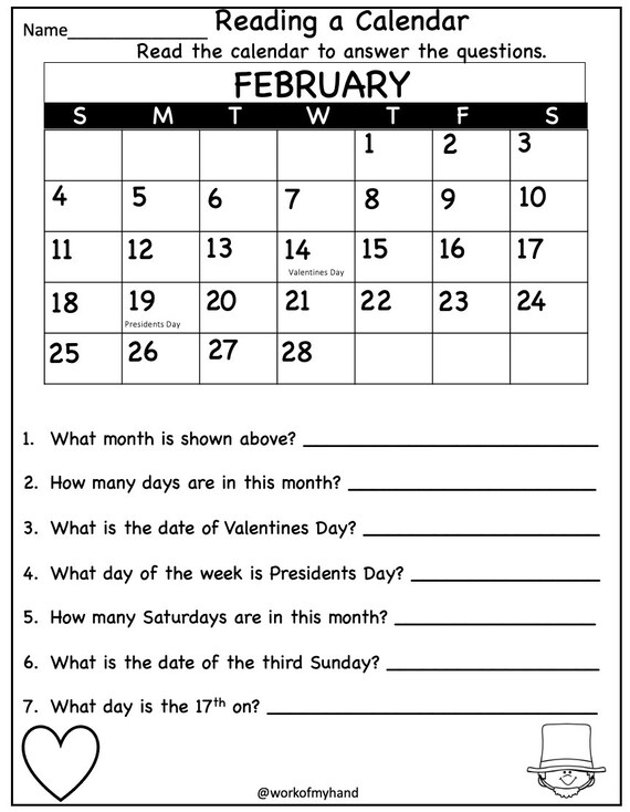 Calendar math worksheets 2nd grade - etsy