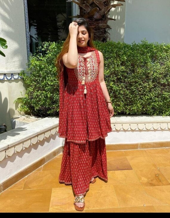 Regular u0026 4XL Plus Size Rayon Kurti With Sharara Dupatta Set - Etsy